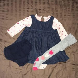 Baby Gap denim dress, shirt, & tights - 12-18 mos